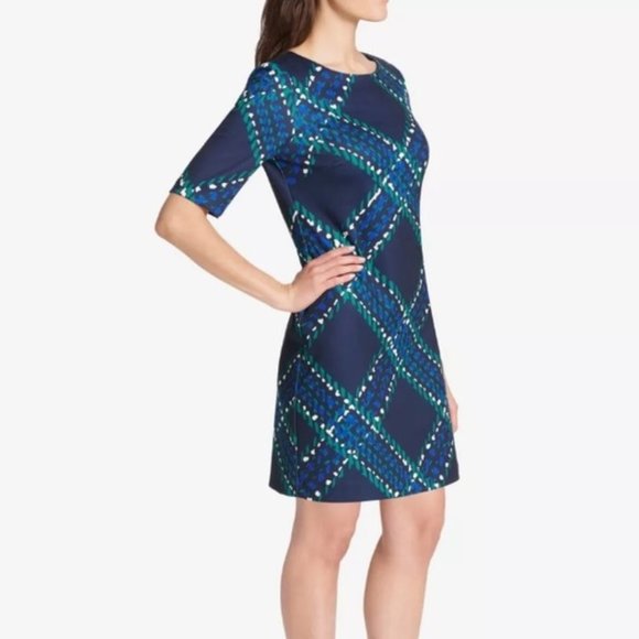 NWT Jessica Howard Navy Plaid Sheath Midi Dress 16 - Picture 2 of 8